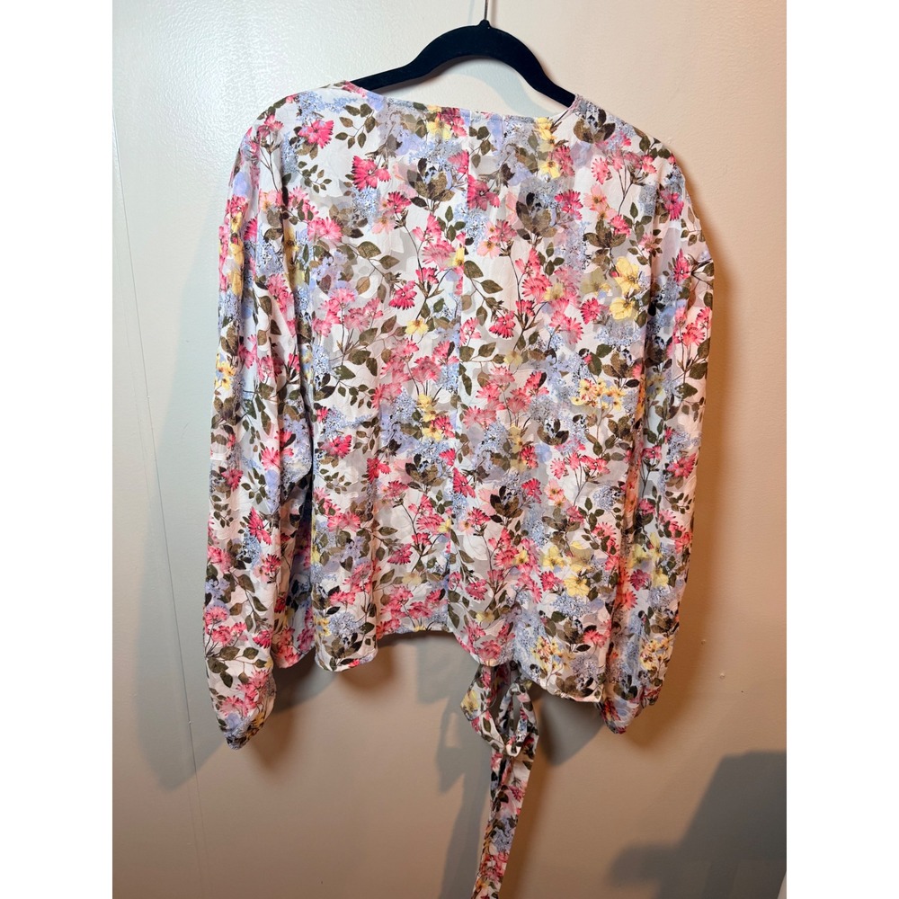 Lane Bryant Floral Wrap Tie‎ Front Blouse Plus Size 24 V Neck Long Sleeve - Picture 7 of 9